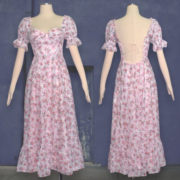 Alamour Field of Dreams Collection Aileen Dress Floral Ruffle Lace Up Back M - Picture 9 of 9